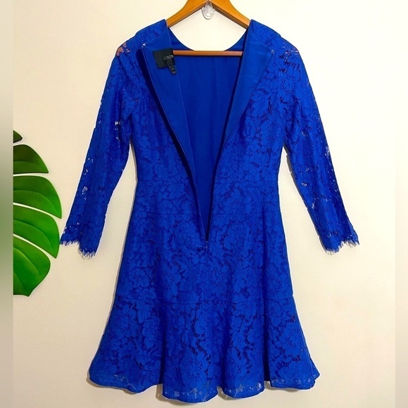 J. Crew Long Sleeve Lace Modest Dress in Cobalt Blue Sz. 2 - Picture 9 of 14